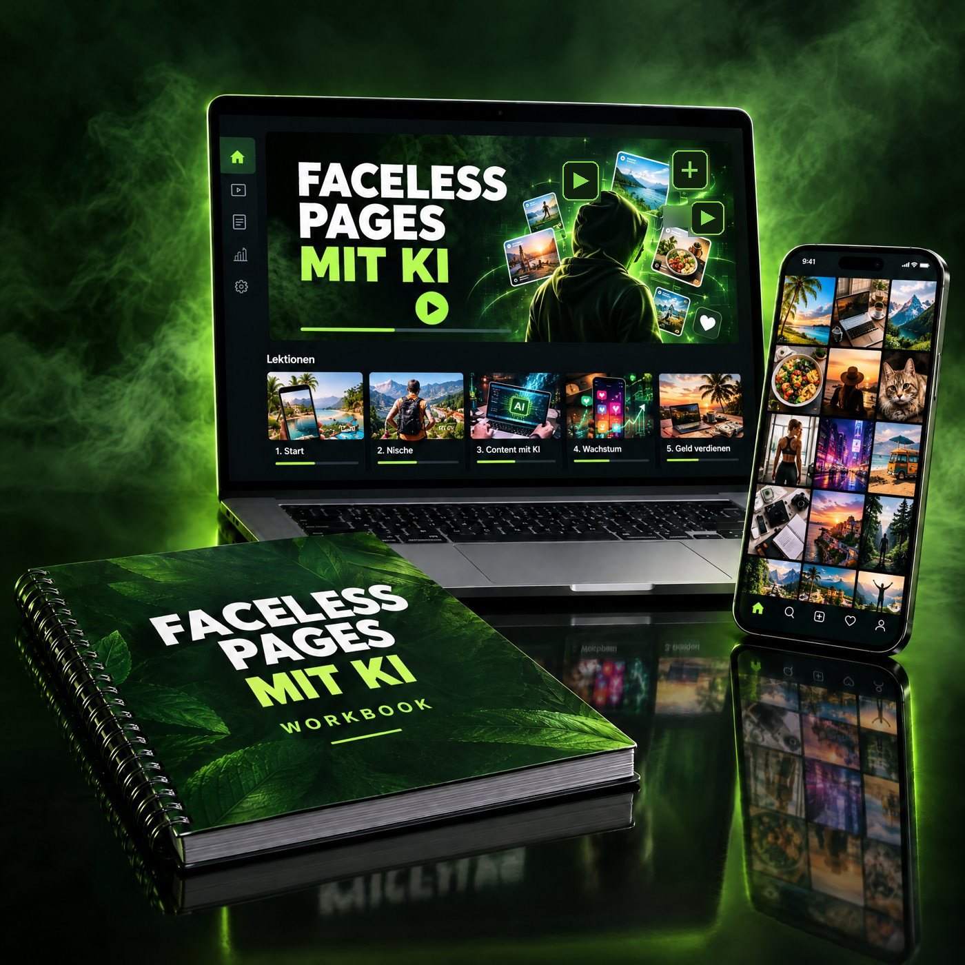 Faceless Pages mit KI – Videokurs, Workbook und App