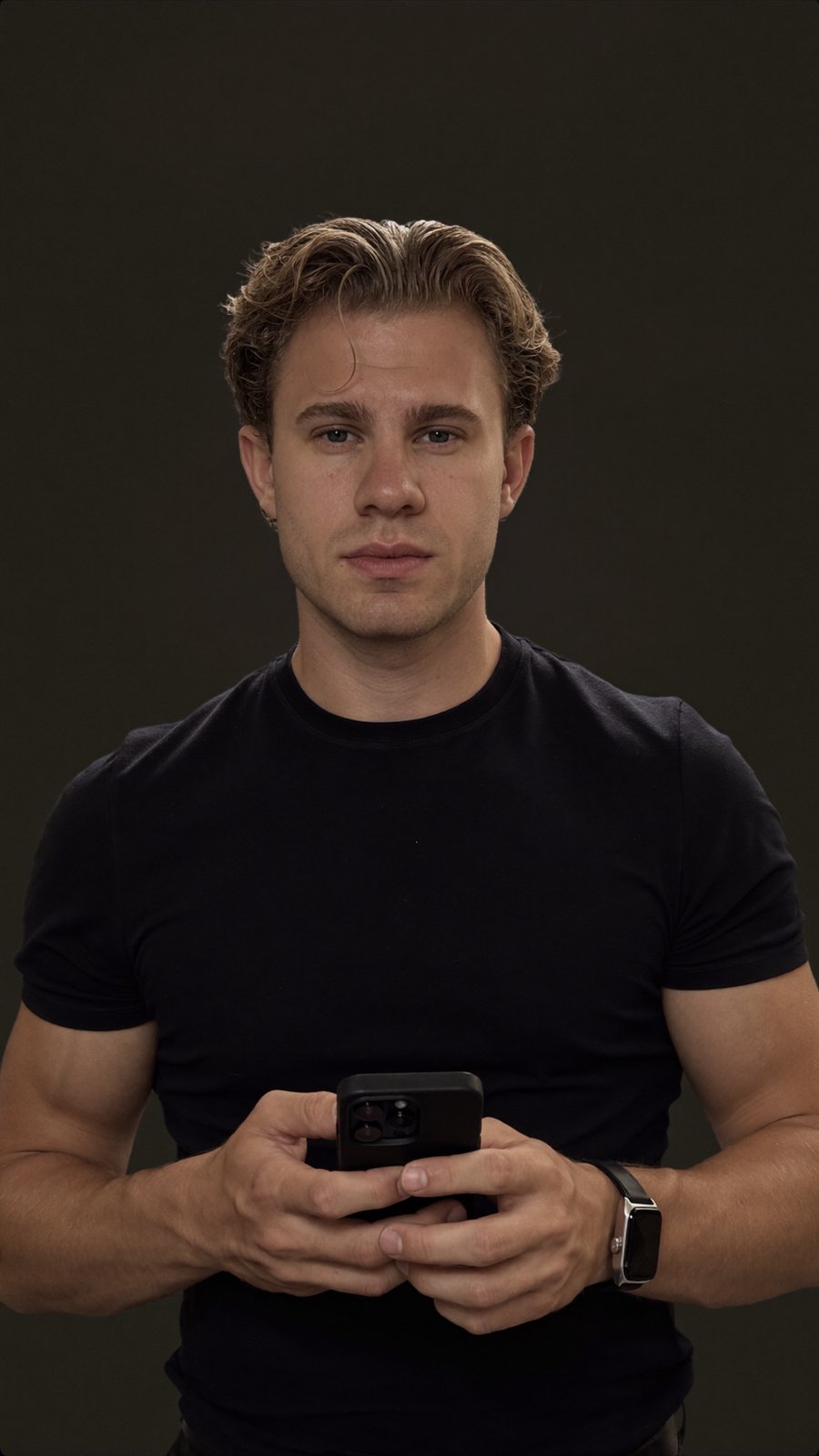 Adrian Lewu mit Smartphone